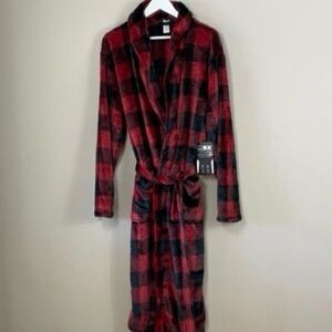 Michael Strahan Red and Black Plaid Robe O/S
